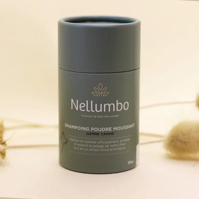 Nellumbo organic dog and cat powder shampoo now at Roxy and Bumble. Luxury grooming products. 